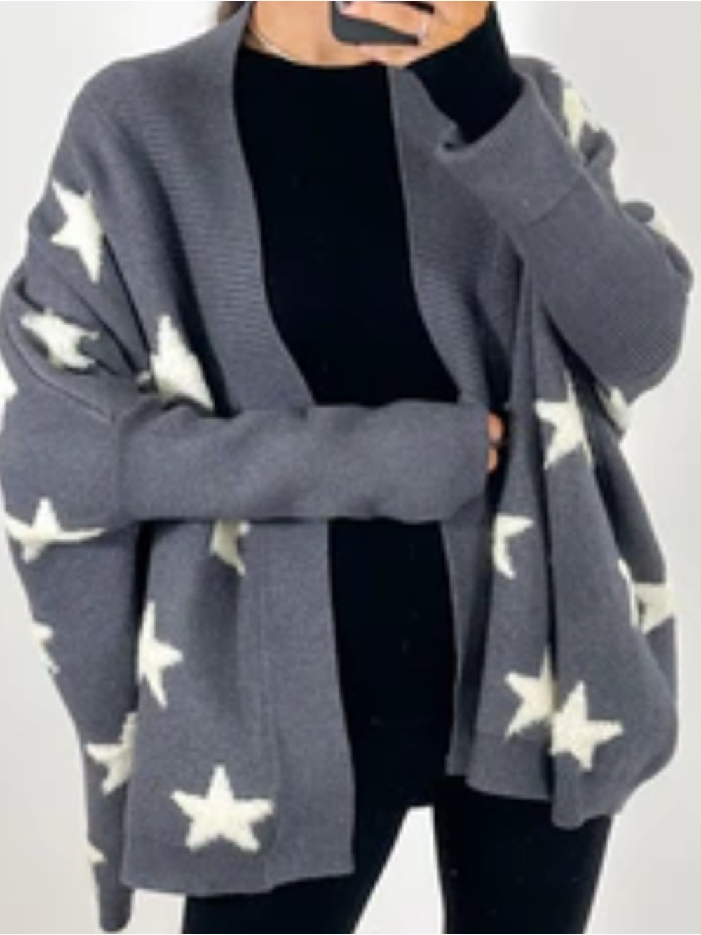 TALULAH Gray Star Open-Front Oversized Cocoon Cardigan